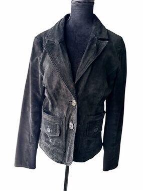 Vintage Y2K 2000’S SUZY SHIER Real Suede Leather Black Jacket Womens Size Small